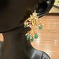 Flower long green hanging earrings