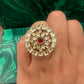 Small round ruby floral ring