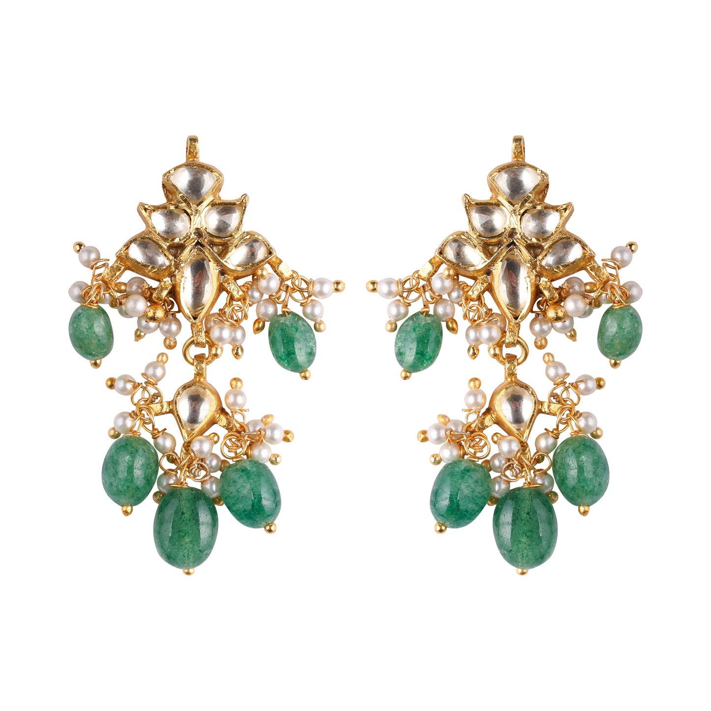 Flower long green hanging earrings