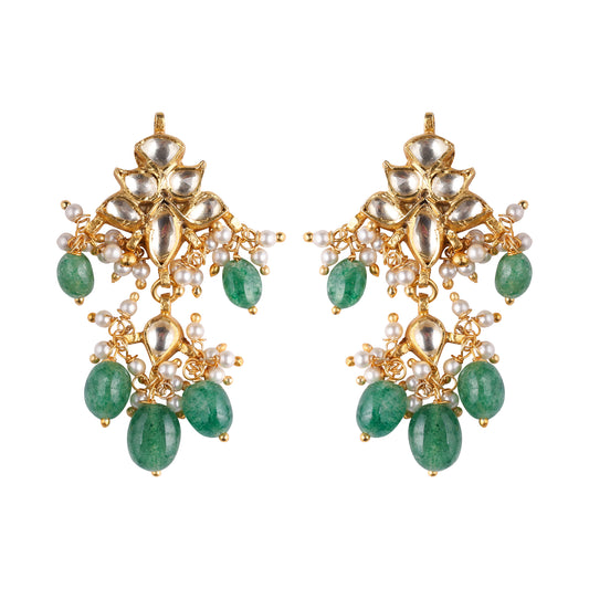 Flower long green hanging earrings