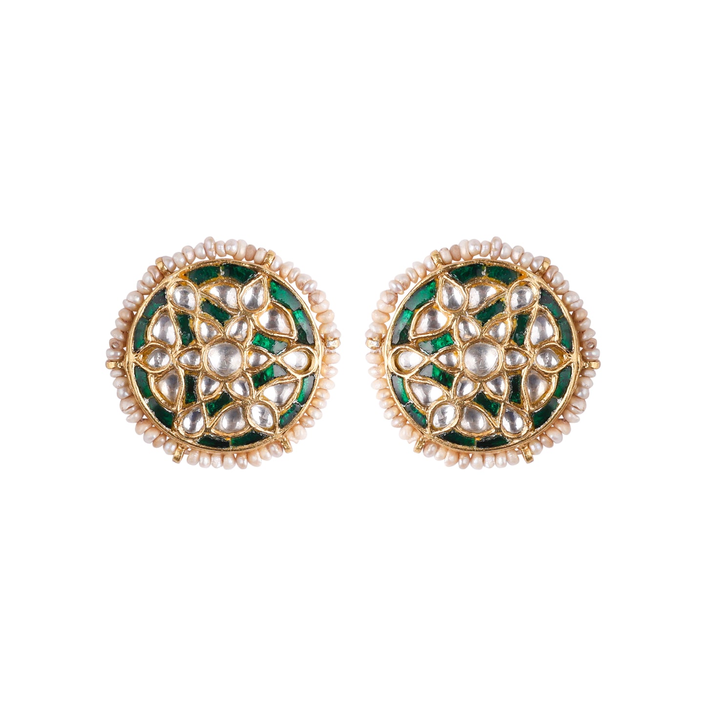 Emerald enamel polki studs