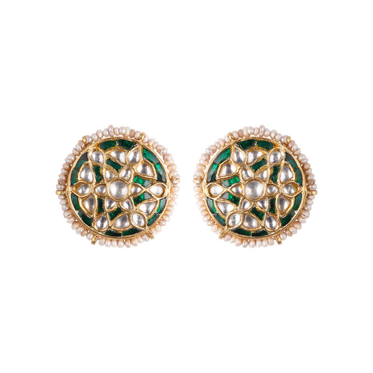 Emerald enamel polki studs