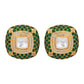 Green enamel square earrings