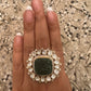 Green square engraved polki ring