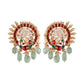 Red round bird pearl polki earrings