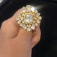 Big polki flower motif ring