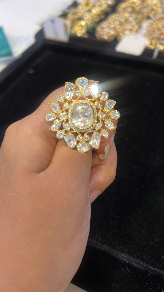 Big polki flower motif ring