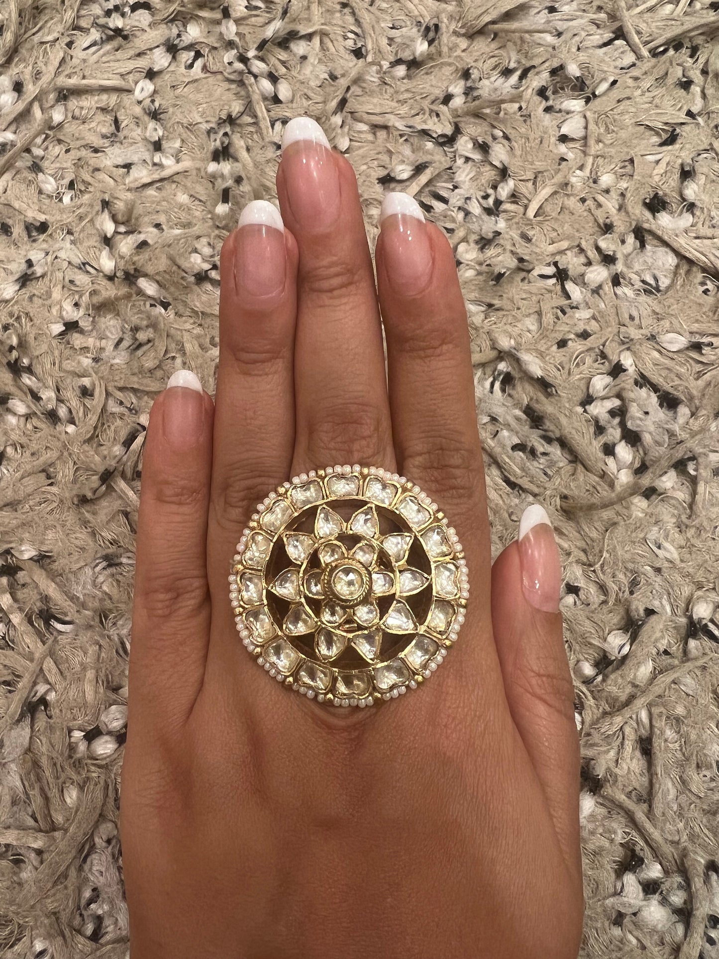 Round polki flower ring