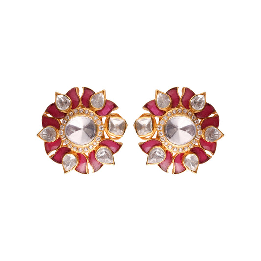 Red lotus polki studs