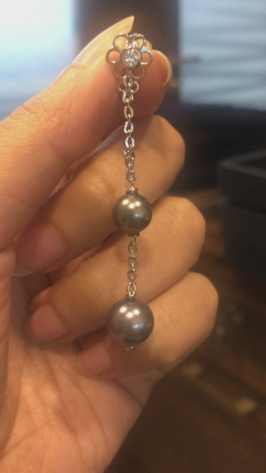 Grey pearl long earrings