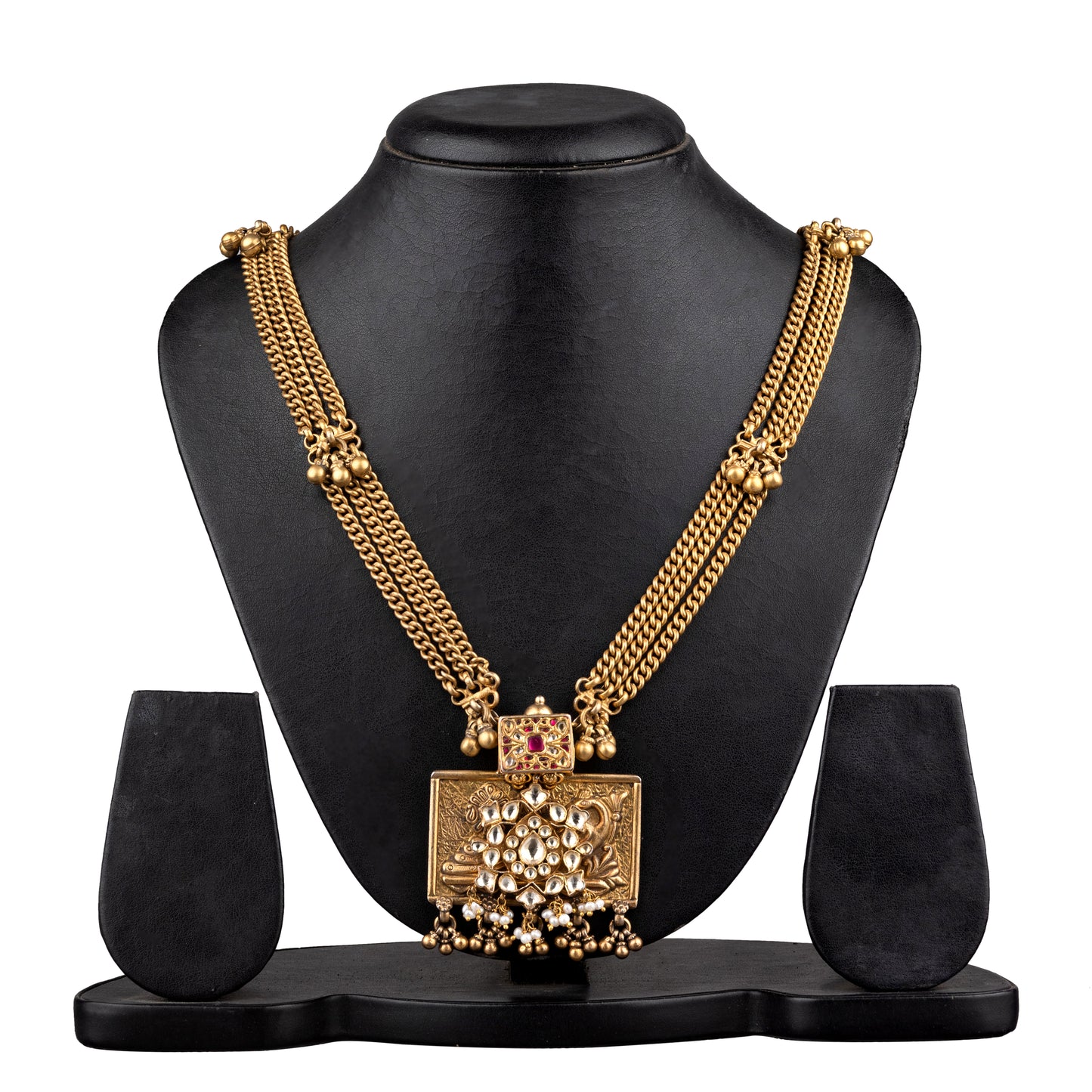 Golden rectangular polki necklace