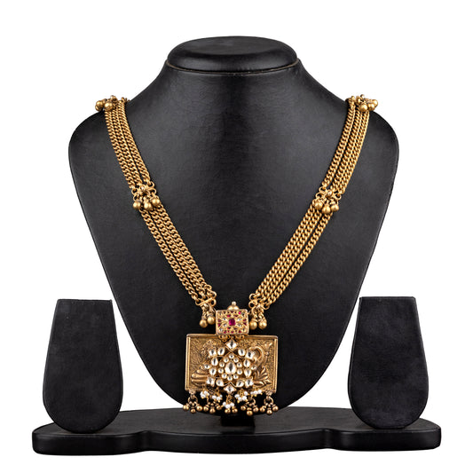 Golden rectangular polki necklace