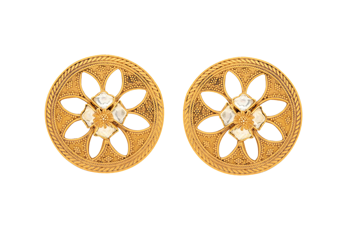 Round Jaali Golden Polki Earrings