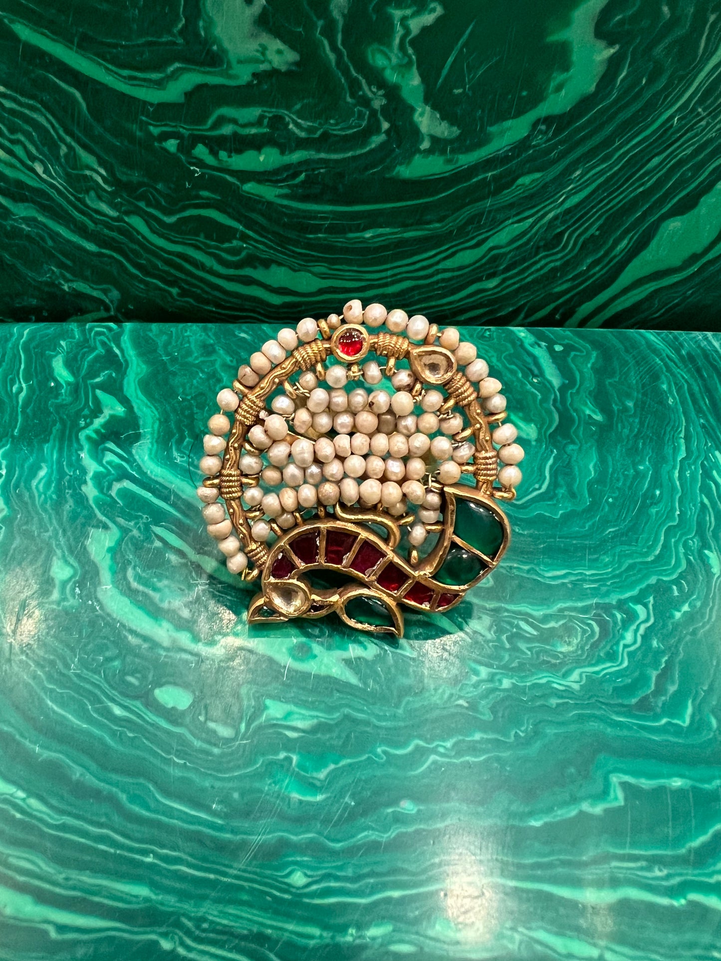 Round small pearls peacock ring