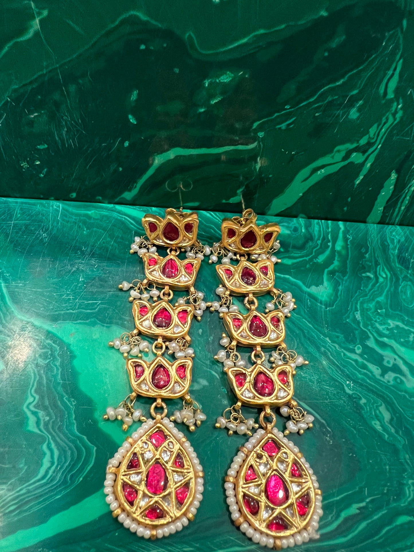 Red lotus long earrings