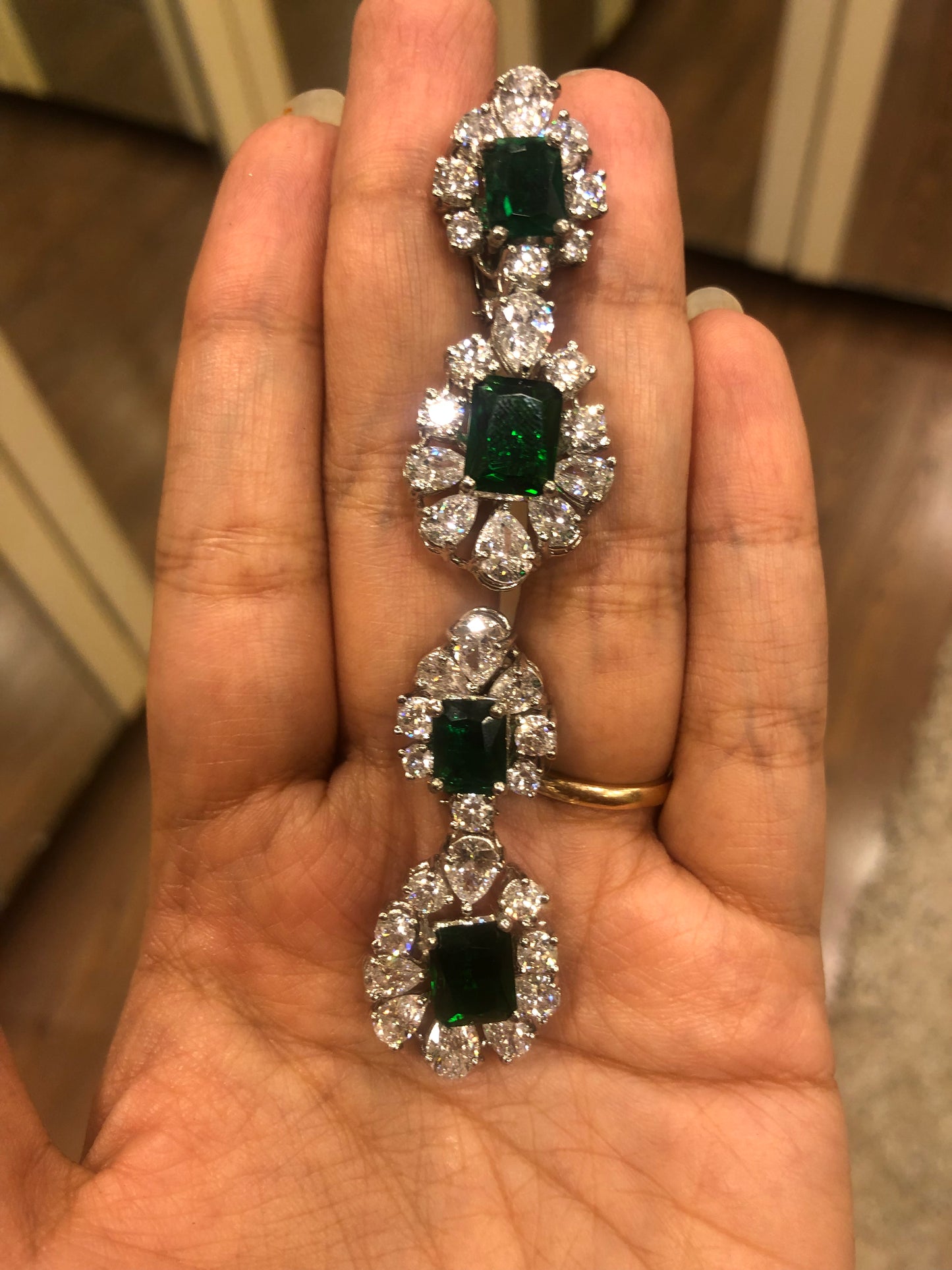 Dual emerald earrings