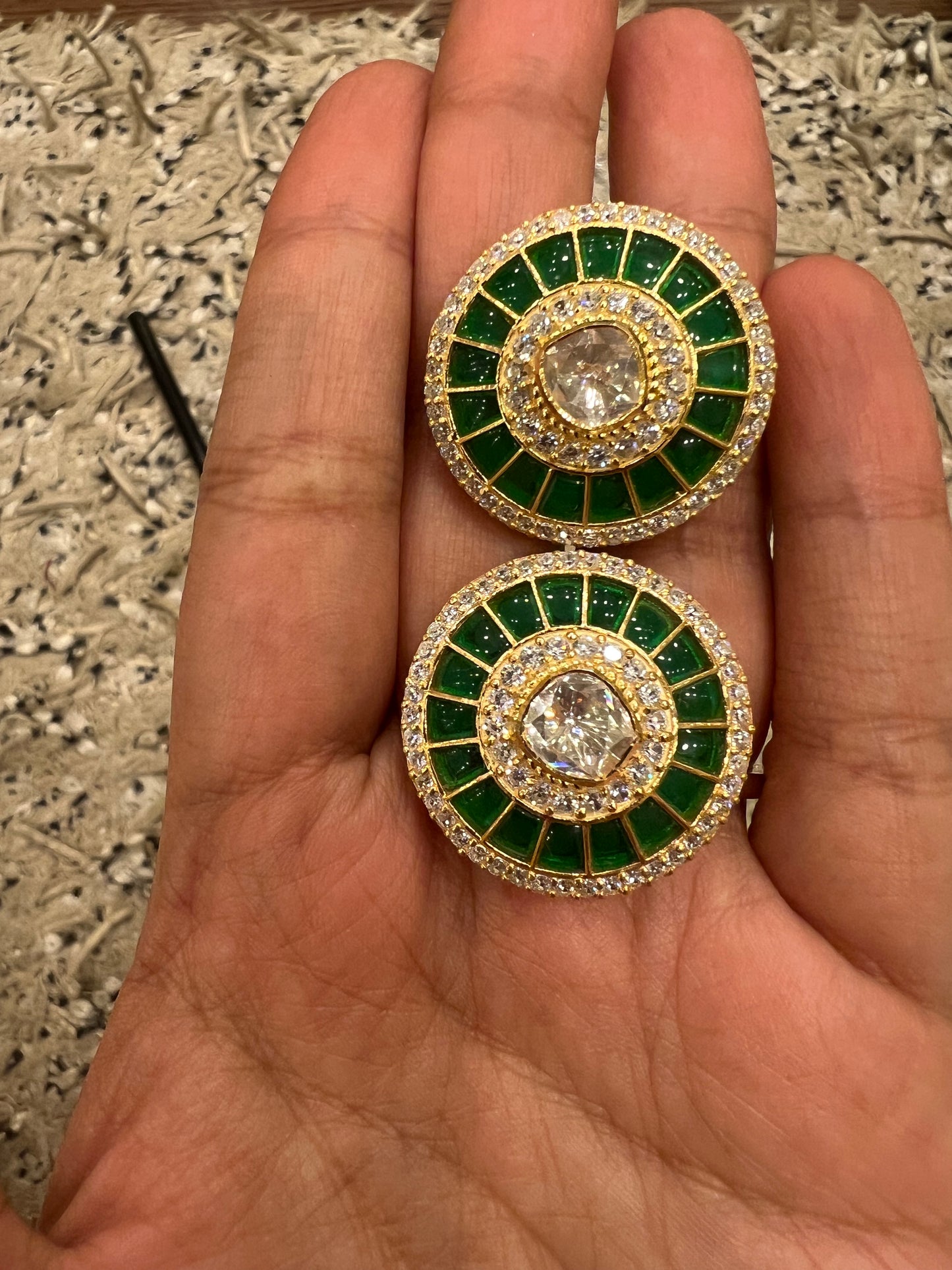 Green round polki studs