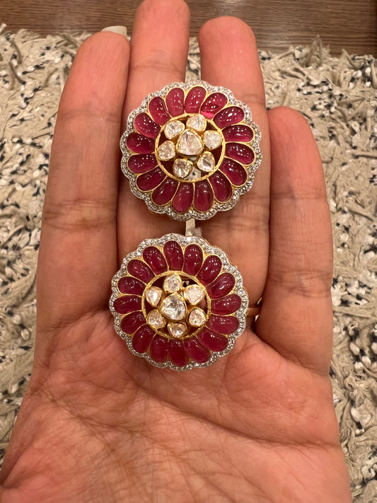 Red circular polki earrings