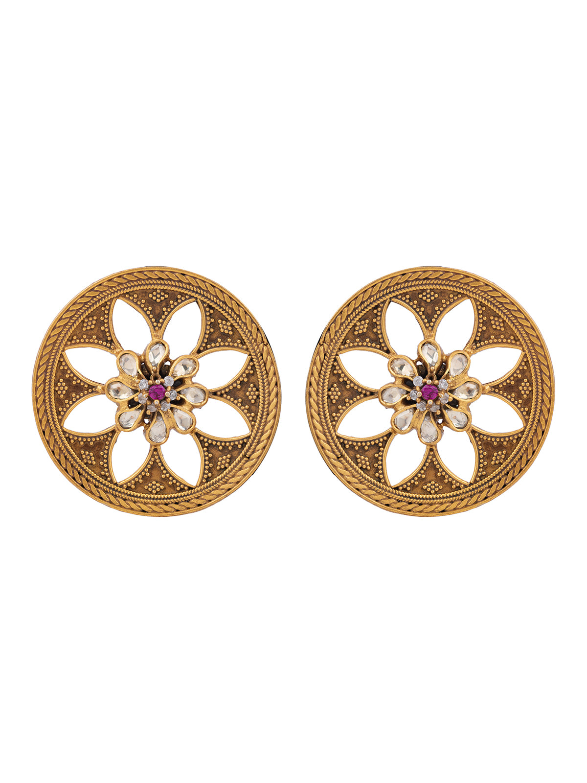 Round Flower Jaali Polki Earrings