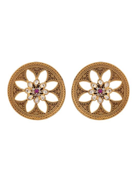 Round Flower Jaali Polki Earrings