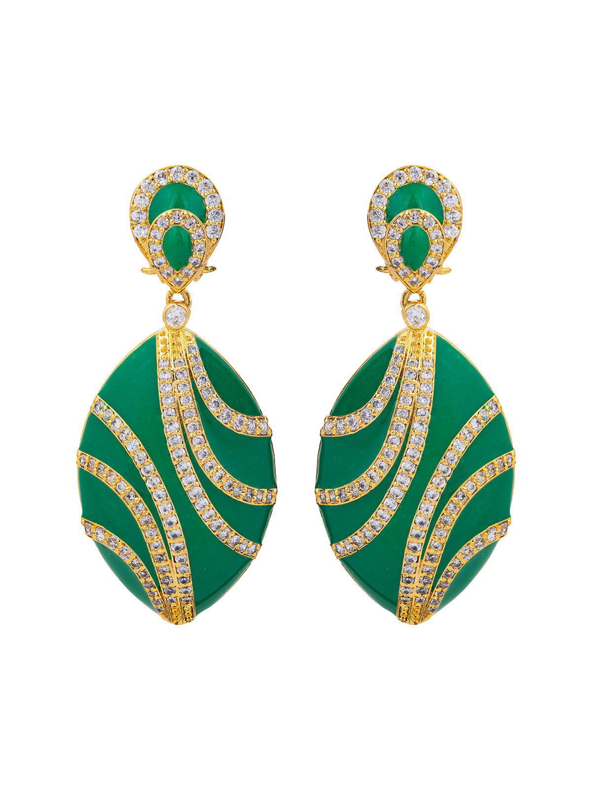 Green and Golden Enamel Swarovski earrings