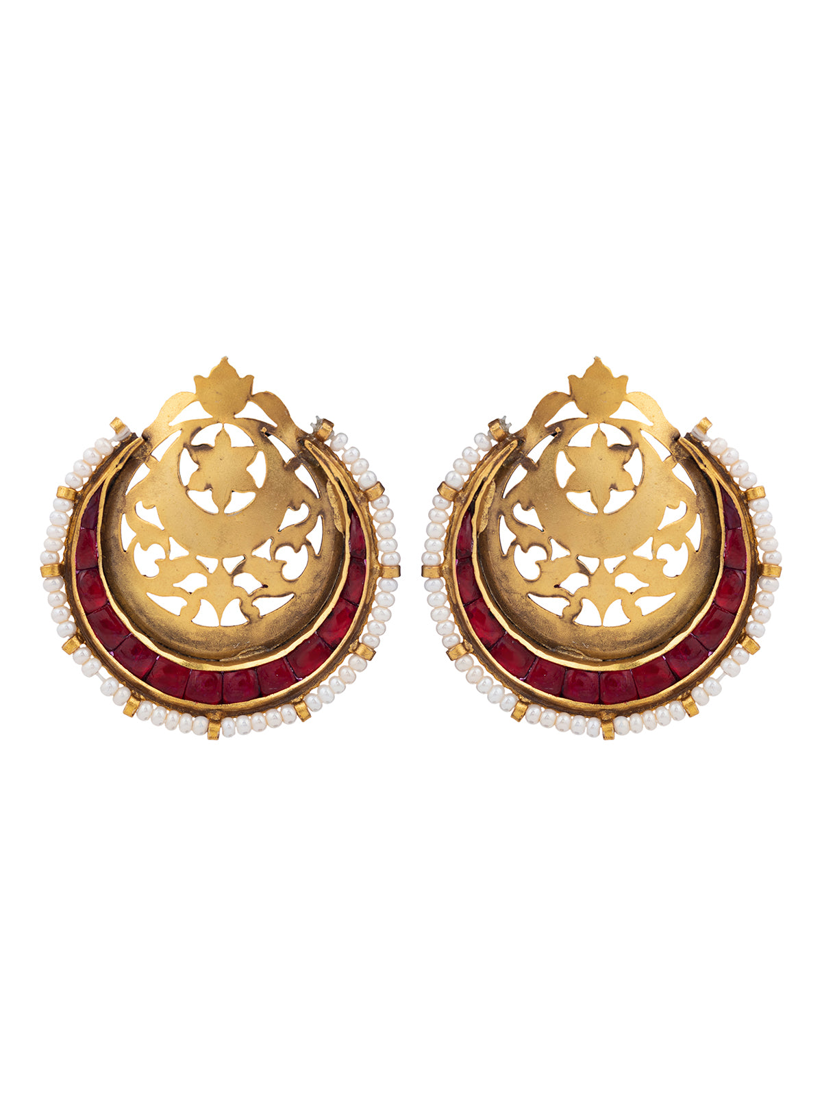 Half Moon Red Polki Earrings