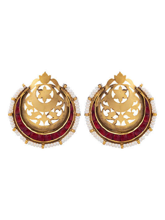 Half Moon Red Polki Earrings