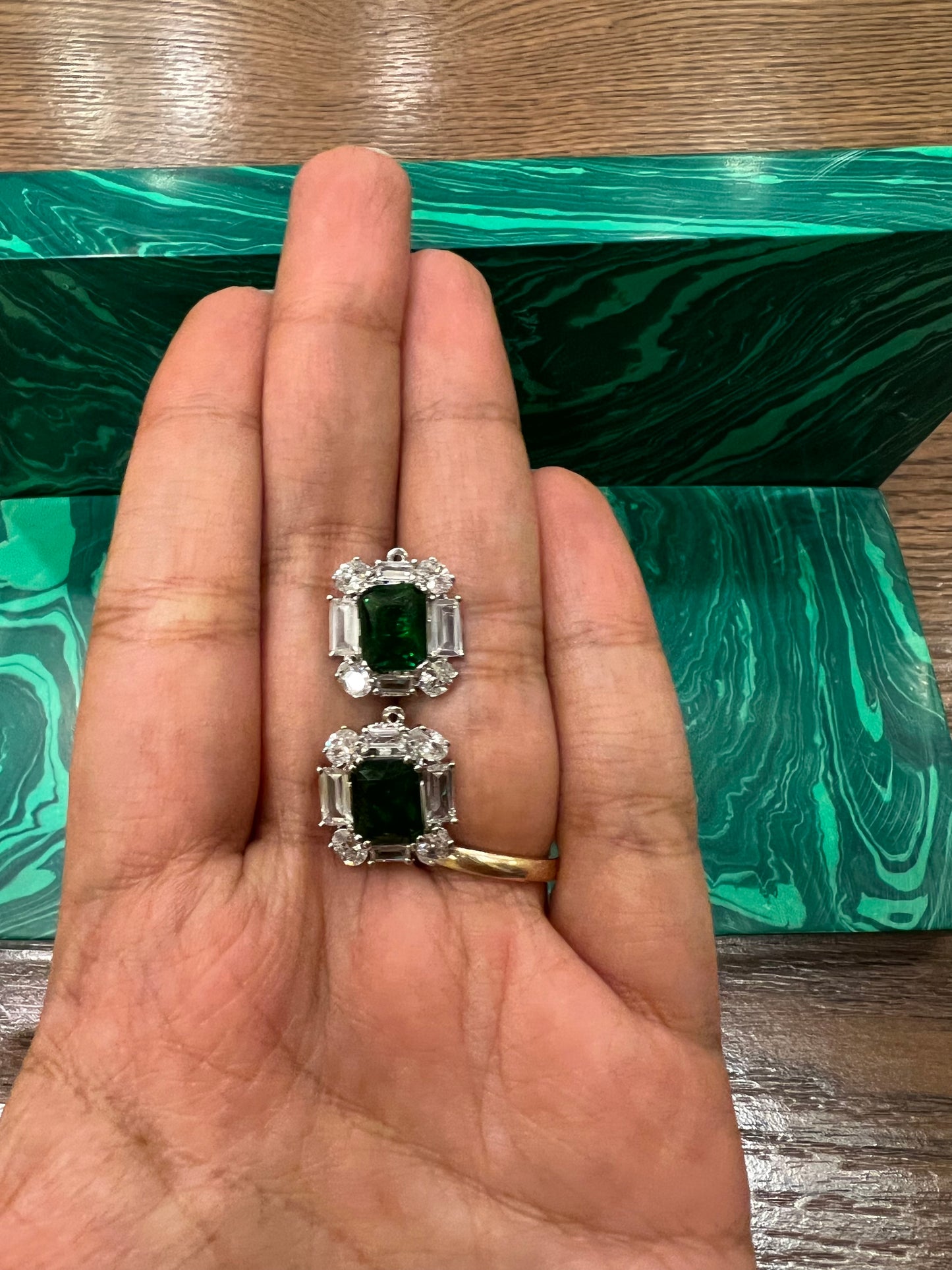 Emerald square earrings