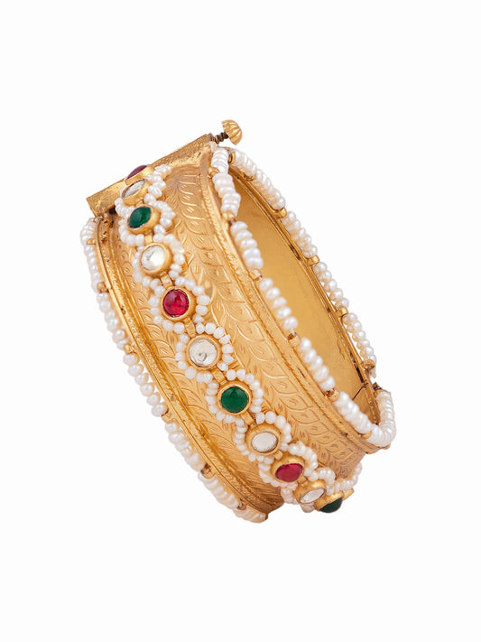 Moti Multicolour Golden Polki Bangle